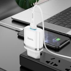Hoco Nabíječka do sítě Hoco N1 2,4A s kabelem USB-A na Lightning, 1m - Bílá