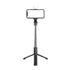 Techsuit Selfie tyč Tripod Techsuit Q02S Skládací stabilní stativ s LED a dálkovým ovládáním Bluetooth, 105 cm - černý