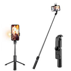 Techsuit Selfie tyč Tripod Techsuit Q02S Skládací stabilní stativ s LED a dálkovým ovládáním Bluetooth, 105 cm - černý
