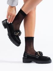 Amiatex Klasické černé mokasíny dámské bez podpatku + Ponožky Gatta Calzino Strech, černé, 36