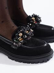Amiatex Klasické černé mokasíny dámské bez podpatku + Ponožky Gatta Calzino Strech, černé, 36