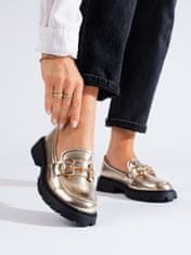 Amiatex Designové mokasíny zlaté dámské platforma + Ponožky Gatta Calzino Strech, odstíny žluté a zlaté, 37