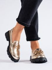 Amiatex Designové mokasíny zlaté dámské platforma + Ponožky Gatta Calzino Strech, odstíny žluté a zlaté, 37