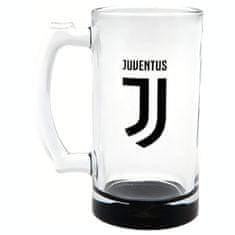 FotbalFans Pivní sklenice Juventus Turín FC, černý znak klubu, 425 ml