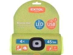 Extol Light čepice s čelovkou 4x45lm, USB nabíjení, fluorescentní žlutá, univerzální velikost, 73% acryl a 27% polyester
