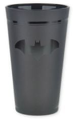 CurePink Černá sklenice DC Comics|Batman: Logo (objem 400 ml)