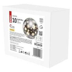 Emos LED vánoční skleněná koule – vločky, 12 cm, 3x AA, vnitřní, teplá bílá, časovač