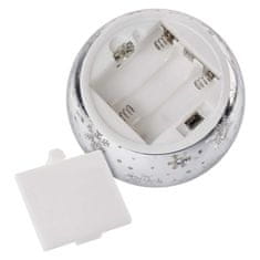 Emos LED vánoční skleněná koule – vločky, 12 cm, 3x AA, vnitřní, teplá bílá, časovač