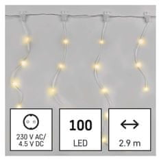 Emos LED vánoční nano řetěz – rampouchy, 2,9 m, venkovní i vnitřní, teplá bílá, programy