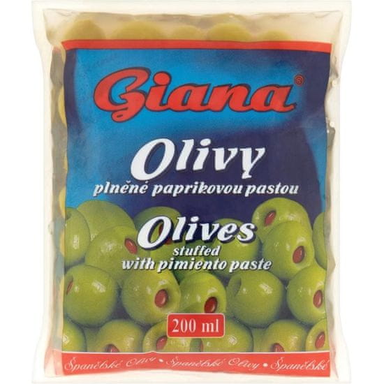 Giana Zelené olivy plněné paprikovou pastou 195g