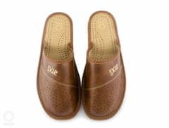 NOWO Pánské pantofle z ekologické kůže hnědé plné pánské vip r. 45