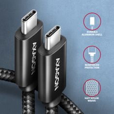 AXAGON kabel USB-C - USB-C, 240W 5A, ALU, opletený, 2,5m, černá