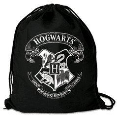 CurePink Gym bag pytlík - vak se šňůrkami Harry Potter: Erb Bradavic - Hogwarts Crest (36 x 44 cm) černá