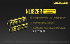 Nitecore Li-ion akumulátor 18650 s Micro-USB dobíjením, 2600mAh