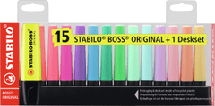 Stabilo Zvýrazňovač - STABILO BOSS ORIGINAL - 15 ks deskset - 9 neonových a 6 pastelových barev