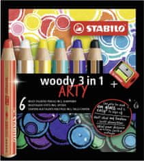 Stabilo Pastelka, vodovka & voskovka v jednom - STABILO woody 3 in 1 - ARTY - 6 ks sada - 6 různých barev s ořezávátkem