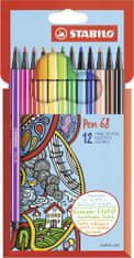 Stabilo Prémiový vláknový fix - STABILO Pen 68 - 12 ks sada - 12 různých barev