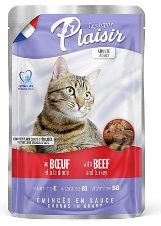 Plaisir Cat hovězí &amp; krocaní, kapsička 100 g