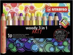 Stabilo Pastelka, vodovka & voskovka v jednom - STABILO woody 3 in 1 - ARTY - 10 ks sada - 10 různých barev s ořezávátkem