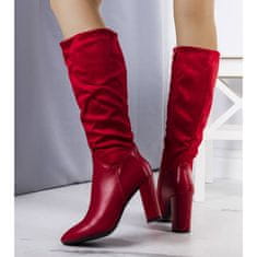 Červené zateplené boty s jehlovým podpatkem velikost 38
