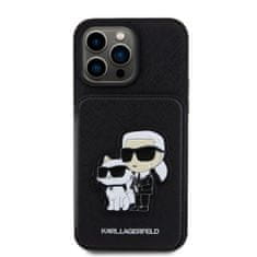 Karl Lagerfeld  PU Saffiano Card Slot Stand Karl and Choupette Zadní Kryt pro iPhone 15 Pro Max Black