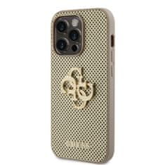 Guess Zadní kryt PU Perforated 4G Glitter Metal Logo pro iPhone 14 Pro Max zlatý