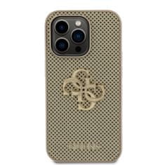 Guess Zadní kryt PU Perforated 4G Glitter Metal Logo pro iPhone 14 Pro Max zlatý