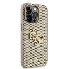 Guess Zadní kryt PU Perforated 4G Glitter Metal Logo pro iPhone 14 Pro zlatý