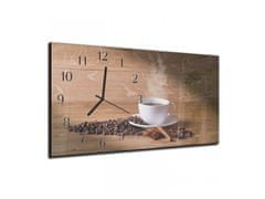 Glasdekor Nástěnné hodiny 30x60cm bílý šálek, káva, koření na dřevě - Materiál: kalené sklo