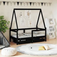 Greatstore Dětská postel se zásuvkami černá 70x140 cm masivní borové dřevo