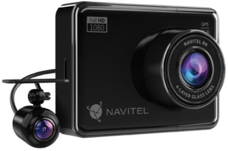 autokamera navitel r 9 dual full hd rozlišení vnitřní hlavní přední kamera podsvícený displej gps zadní kamera v balení gsensor