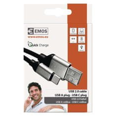 Nabíjecí a datový kabel USB-A 2.0 / USB-C 2.0, 1 m, černý