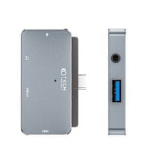 Tech-protect V6 HUB adaptér USB / USB-C / HDMI / 3.5mm jack, šedý