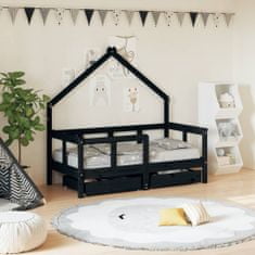 Vidaxl Dětská postel se zásuvkami černá 70x140 cm masivní borové dřevo