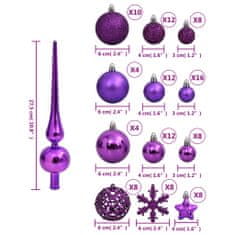 Vidaxl 111dílná sada vánočních ozdob fialová polystyren