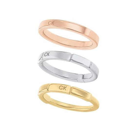 Calvin Klein Slušivý tricolor prsten 3 v 1 Soft Squares 35000458