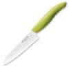 keramický nůž s bílou čepelí, 13 cm dlouhá čepel, zelená plastová rukojeť