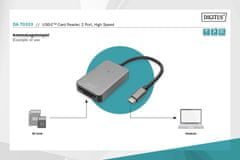 Digitus Čtečka karet USB-C, 2 porty UHS-II SD4.0, TF4.0, 300 Mb/s