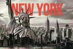 KN Pohlednice New York - černobílá s červeným nápisem