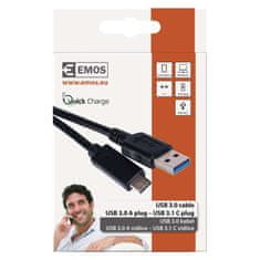 Emos Rychlonabíjecí a datový kabel USB-A 3.0 / USB-C 3.1, Quick Charge, 1 m, černý