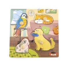 Viga Dětské dřevěné puzzle s úchyty Domácí mazlíčci 4 ks