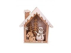 AUR Dřevěný svítící domeček - sněhulák (30cm)