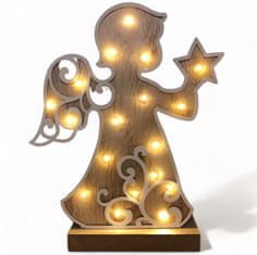 AUR Dřevěná svítící dekorace - Andělíček (33cm)