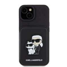 Karl Lagerfeld  PU Saffiano Card Slot Stand Karl and Choupette Zadní Kryt pro iPhone 15 Black