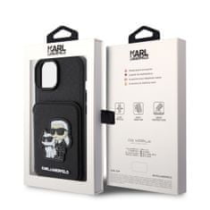 Karl Lagerfeld  PU Saffiano Card Slot Stand Karl and Choupette Zadní Kryt pro iPhone 15 Black