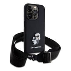 Karl Lagerfeld  Saffiano Crossbody Metal Karl and Choupette Zadní Kryt pro iPhone 15 Pro Black