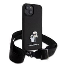 Karl Lagerfeld  Saffiano Crossbody Metal Karl and Choupette Zadní Kryt pro iPhone 15 Plus Black