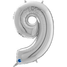 Grabo ČÍSLICE STŘÍBRNÁ 9 (66cm,26") fóliový balónek nafukovací