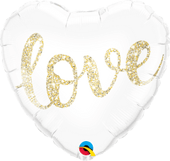 Qualatex Srdce - Třpytivý nápis LOVE zlatý 18"/45cm fóliový balónek