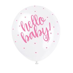 Unique Balónek pastel 30cm potisk "Hello baby" růžový 5ks